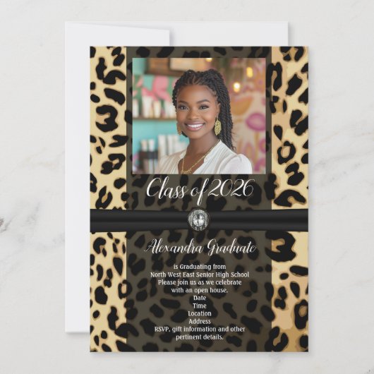 Black Leopard Animal Print Foto 2019 Abschluss Einladung (Vorderseite)