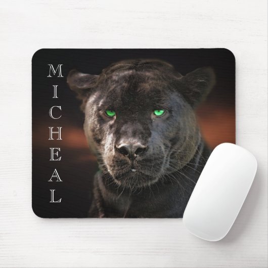 Black Leopard Big Cat Personalisierter Name Mousepad (Mit Mouse)