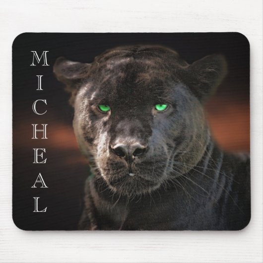 Black Leopard Big Cat Personalisierter Name Mousepad (Vorne)