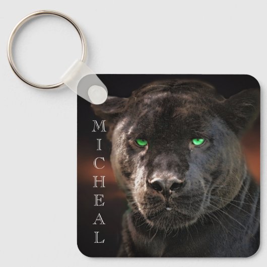 Black Leopard Big Cat Personalisierter Name Schlüsselanhänger (Vorderseite)