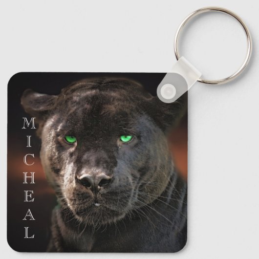 Black Leopard Big Cat Personalisierter Name Schlüsselanhänger (Rückseite)