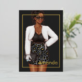 Black Leopard Fashion Birthday Party Folieneinladung (Stehend vorne)