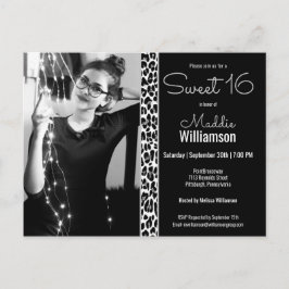 Black Leopard Glitzer Foto Sweet 16 Einladung Postkarte