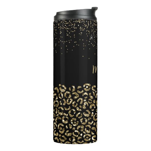 Black Leopard Glitzer personalisieren Thermosbecher (Nach links gedreht)
