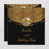 Black Leopard Gold Elegante Geburtstagsparty Einladung (Vorne/Hinten)