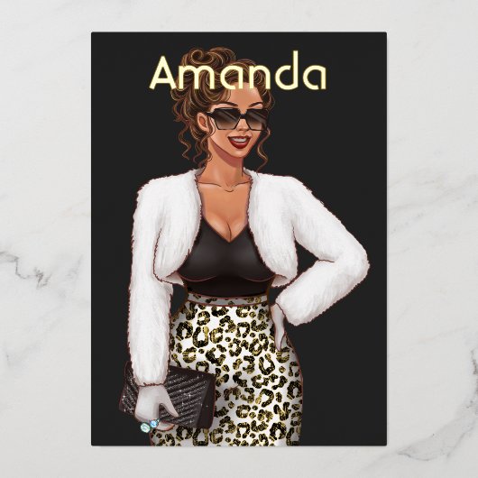 Black Leopard Mode Birthday Party Foil Invitati Folieneinladung (Vorderseite)