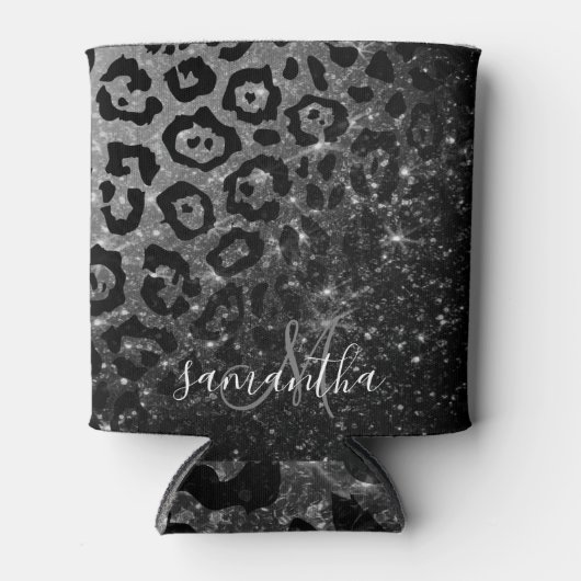 Black Leopard Print und Glitzer Dosenkühler (Vorderseite)