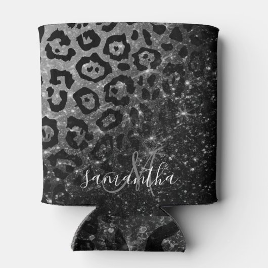 Black Leopard Print und Glitzer Dosenkühler (Rückseite)