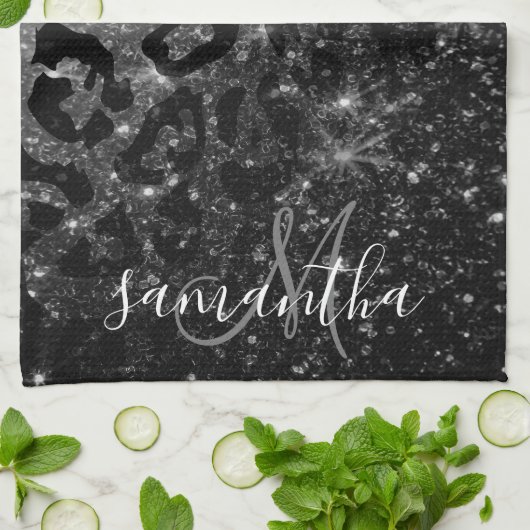 Black Leopard Print und Glitzer Geschirrtuch (Gefaltet)