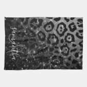 Black Leopard Print und Glitzer Geschirrtuch (Horizontal)