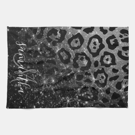 Black Leopard Print und Glitzer Geschirrtuch (Horizontal)