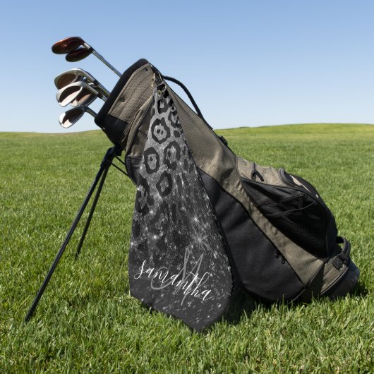 Black Leopard Print und Glitzer Golfhandtuch (Gras)