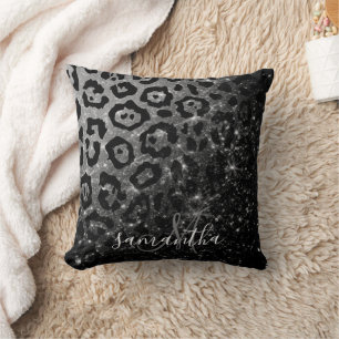 Black Leopard Print und Glitzer Kissen