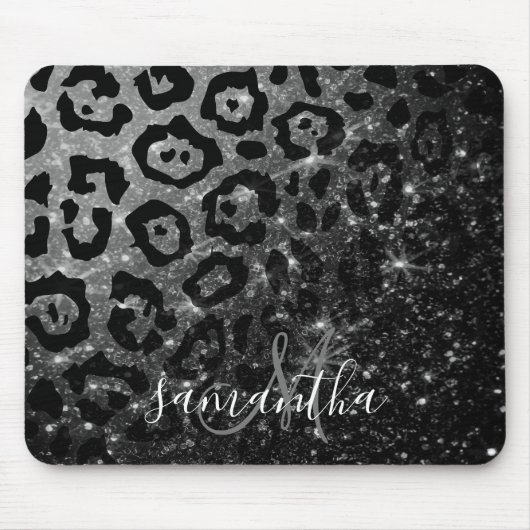 Black Leopard Print und Glitzer Mousepad (Vorne)