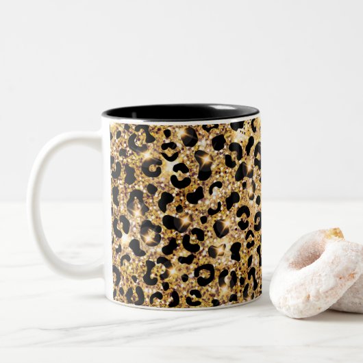 Black Leopard Print Zweifarbige Tasse (Mit Donut)