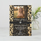 Black Leopard Ribbon Jewel Foto Abschluss Einladung (Stehend Vorderseite)