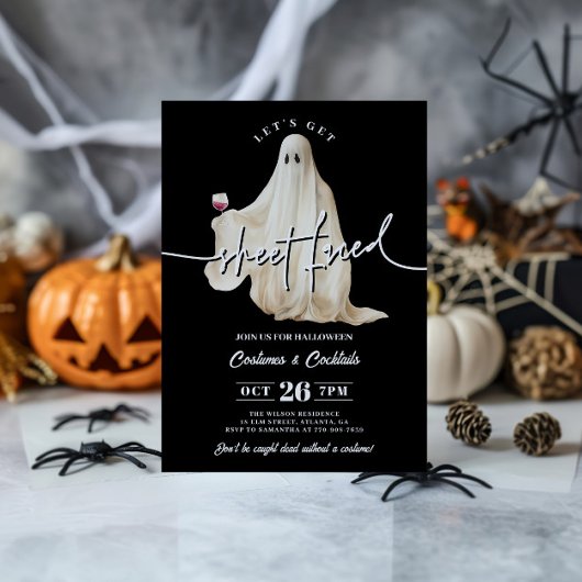 Black Let's Get Sheet Faced Funny Halloween Einladung