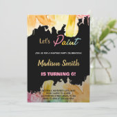 Black Let's Paint Birthday Einladungen (Stehend Vorderseite)