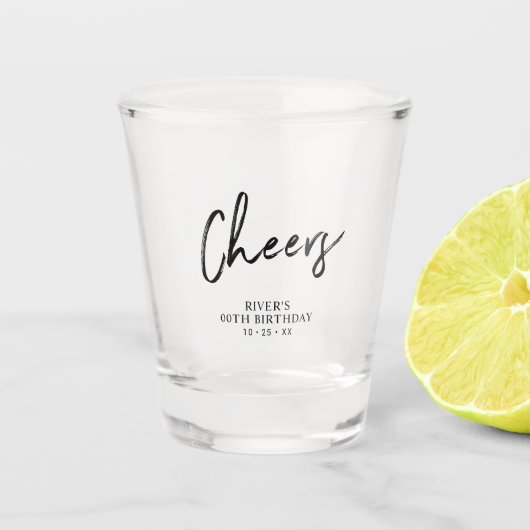 Black Lettering Cheers Adult Birthday Party Gunst Schnapsglas (Vorderseite)