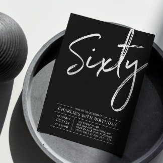Black Letting Sixty | Moderne 60. Geburtstagsparty Einladung