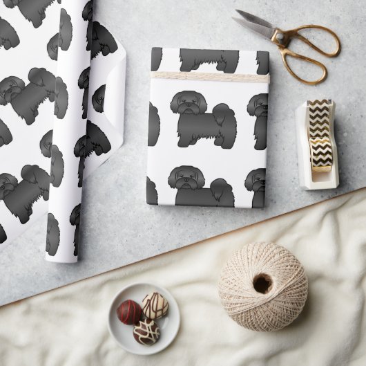 Black Lhasa Apso Niedlich Cartoon Dog Muster Geschenkpapier (Kunsthandwerk)