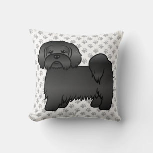 Black Lhasa Apso Niedlich Cartoon Dog & Paws Kissen