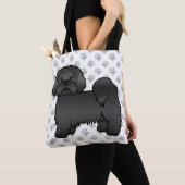 Black Lhasa Apso Niedlich Cartoon Dog & Paws Tasche (Von Nahem)