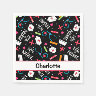 Black Liebe a Nurse Whimsy Art Personalisiertes Pa Serviette