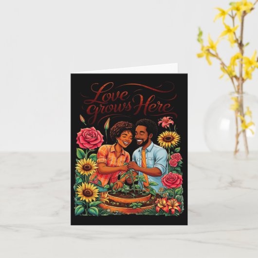 Black Liebe African American Couple Sketch Valenti Karte (Gelbe Blume)