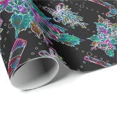 Black Light Neon Christmas Candy Cane Pattern Geschenkpapier (Rolleneckpunkt)