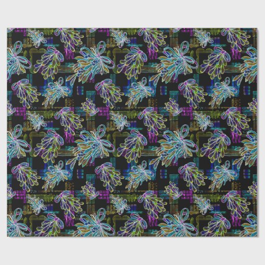 Black Light Neon Christmas Mistletoe Pattern Geschenkpapier (Flach)
