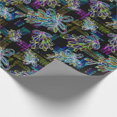 Black Light Neon Christmas Mistletoe Pattern Geschenkpapier (Ecke)