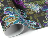 Black Light Neon Christmas Mistletoe Pattern Geschenkpapier (Rolleneckpunkt)