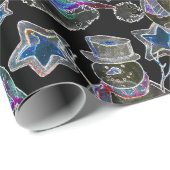 Black Light Neon Christmas Snowman Pattern Geschenkpapier (Rolleneckpunkt)
