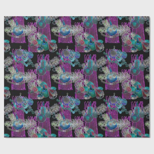 Black Light Neon Glow Xmas Candle Cluster Geschenkpapier (Flach)