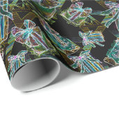 Black Light Neon Glow Xmas Geschenke und Häuser Geschenkpapier (Rolleneckpunkt)