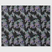 Black Light Neon Santa Claus Weihnachtsmuster Geschenkpapier (Flach)