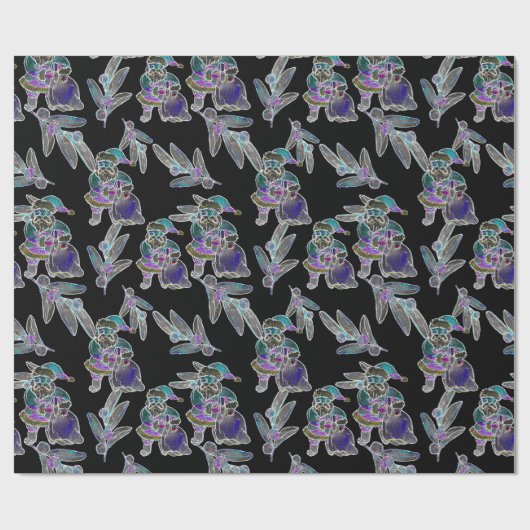 Black Light Neon Santa Claus Weihnachtsmuster Geschenkpapier (Flach)