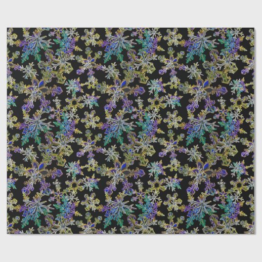 Black Light Neon Weihnachten Snowflake Muster Geschenkpapier (Flach)