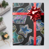 Black Light Neon Weihnachts Herzmuster Geschenkpapier
