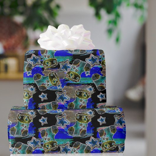 Black Light Neon Weihnachts Strumpf Pattern Geschenkpapier