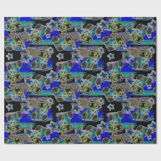 Black Light Neon Weihnachts Strumpf Pattern Geschenkpapier (Flach)