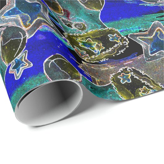 Black Light Neon Weihnachts Strumpf Pattern Geschenkpapier (Rolleneckpunkt)