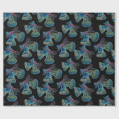 Black Light Neon Weihnachtsglocken Muster Geschenkpapier (Flach)