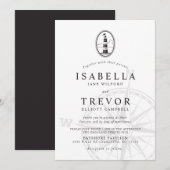 Black Lighthouse Nautical Wedding Einladung (Vorne/Hinten)