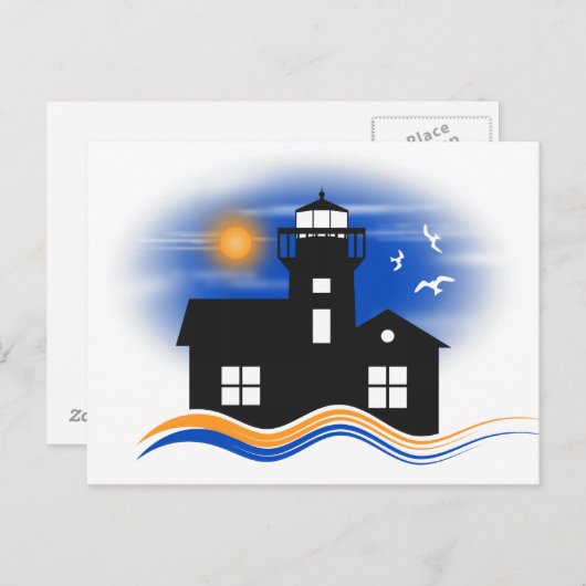 Black Lighthouse Seascape Illustration Postkarte (Vorne/Hinten)