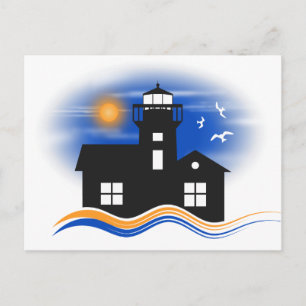 Black Lighthouse Seascape Illustration Postkarte