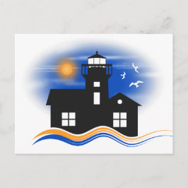 Black Lighthouse Seascape Illustration Postkarte