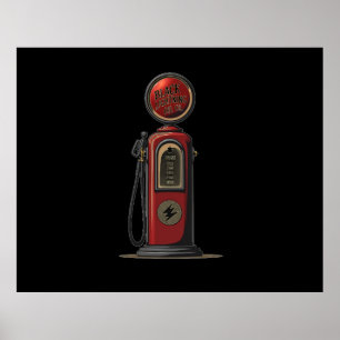 Black Lightning Oil Company Retro Gas Pump Poster