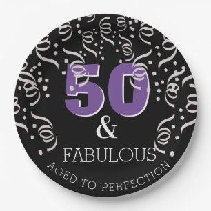 Black Lila 50 Fantastische Happy 50 Geburtstagspar Pappteller